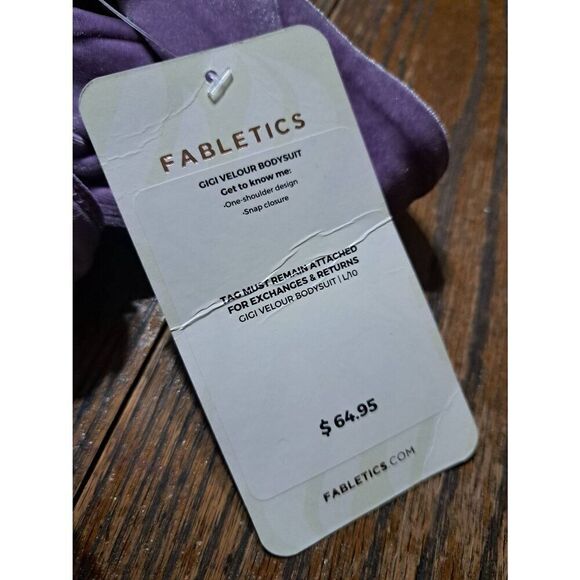 New Large Fabletics Bright Lilac Gigi Velour Thong Bodysuit One Shoulder NWT - Picture 9 of 9